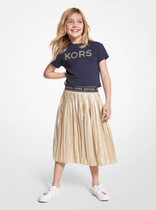 Detske Sukne Michael Kors Girls Logo Tape Lamé Pleated Zlate - Oblecenie Michael Kors Akcia | NFYGJ-0461